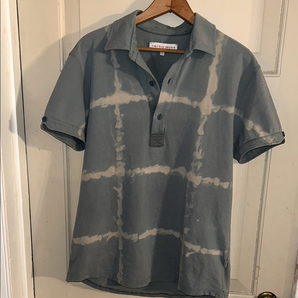 ORLEBAR BROWN Sz L Men's Blue gray batik  Tie-Dye Shirt